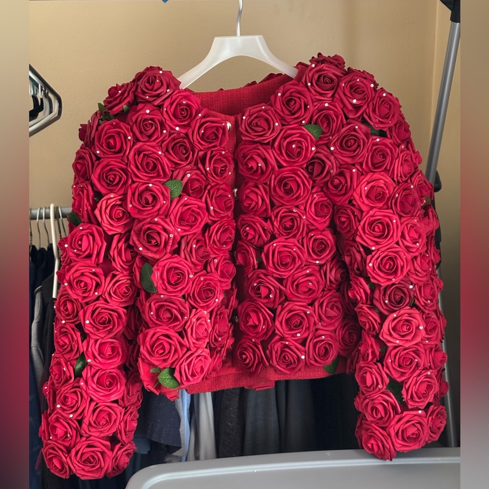 Red Rose Embellished Jacket